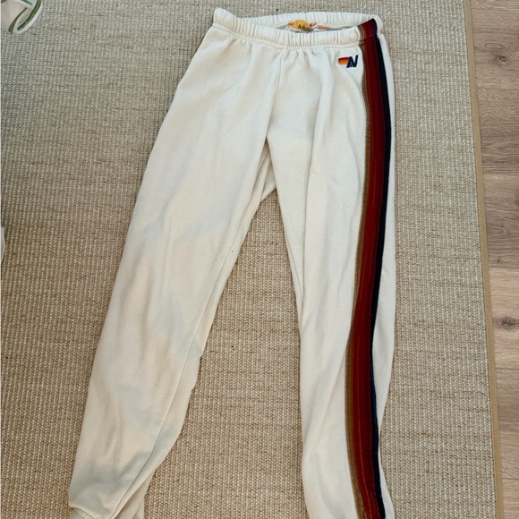 Aviator Nation White Track Pants with Rainbow Side Stripes - Picture 4 of 8